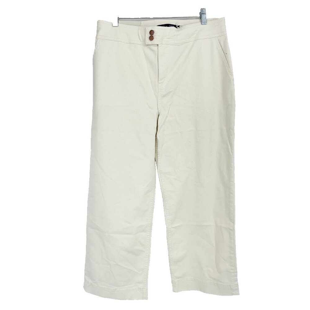 Boden Women 10L Crop Wide Leg Pants Ivory Minimalist Casual Everyday INK STAIN